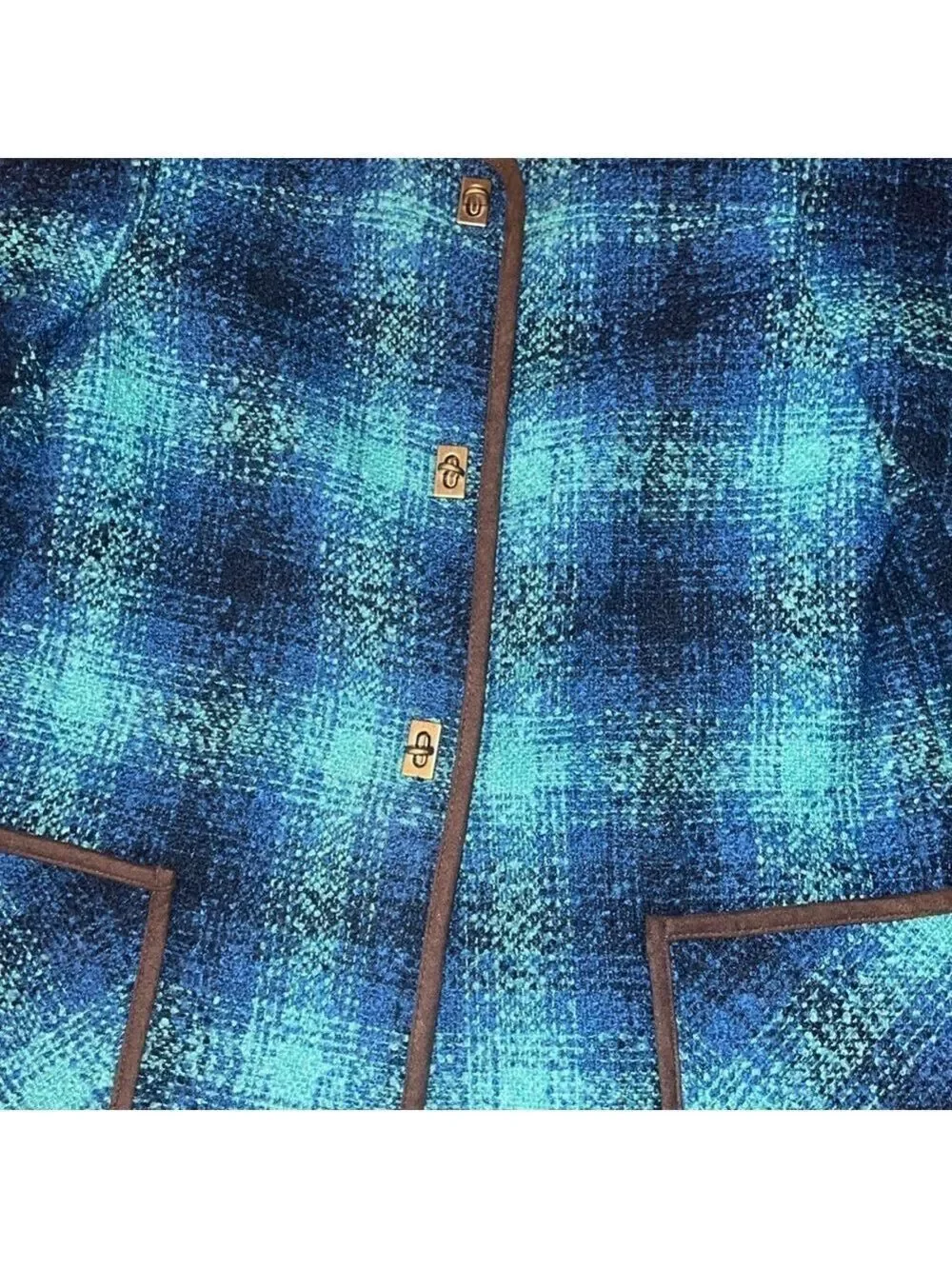 Soft Surroundings Blue Bouclé Plaid Longline Coat Metal Toggle XS EUC